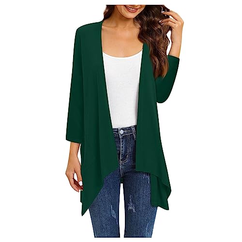 RMBLYfeiye Strickjacken Für Damen Sommer Jacken Frauen Trachten Jacken Damen Einfarbiges Offener Vorderseite Leicht Strickjacke 3/4 Ärmel Elegant Cardigan Lang Winterjacke Damen (Dark Green, 4XL) von RMBLYfeiye