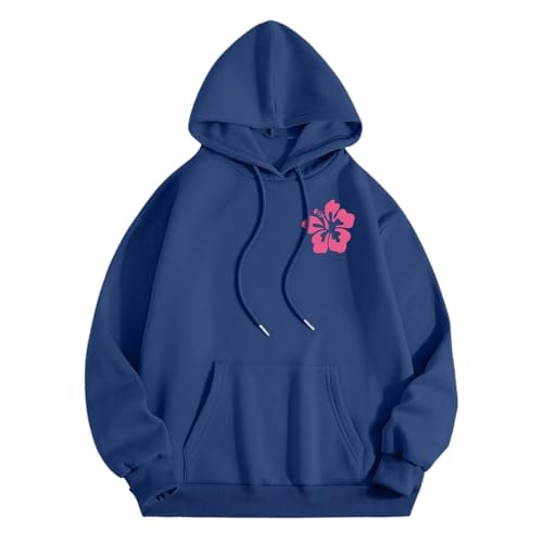 RMBLYfeiye T-Shirt Damen Oversize Pullover Damen Herbst Pullover Weihnachten Damen Pink Palm Puff Hoodie Y2K Hoodie Sweatshirtjacke Streetwear Kuschel Hoodie Hoodie Damen Reißverschluss (Blau, XXL) von RMBLYfeiye