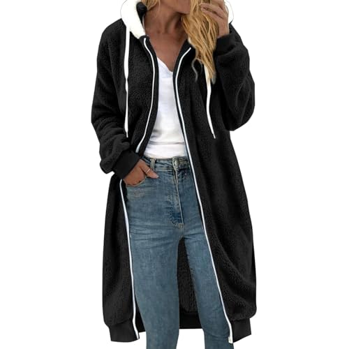 RMBLYfeiye Teddy - Mantel Winterjacke Fleecejacke Sweatjacke Einfarbig Zip Up Kapuzenmantel Damen-Jacken (Schwarz, L) von RMBLYfeiye