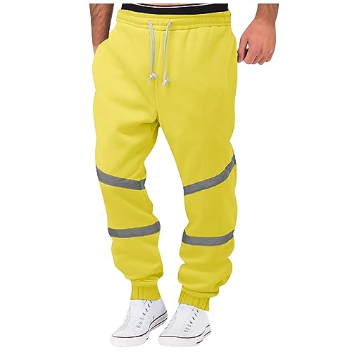 RMBLYfeiye Trainingshose Herren Fahrradhose Herren Cordhose Herren Neon Sweatpants Baggy Cargohose Tunnelzug Elastische Taille Trainingshose Stretch Sporthose Weiße Hose Herren (Gelb, XXL) von RMBLYfeiye