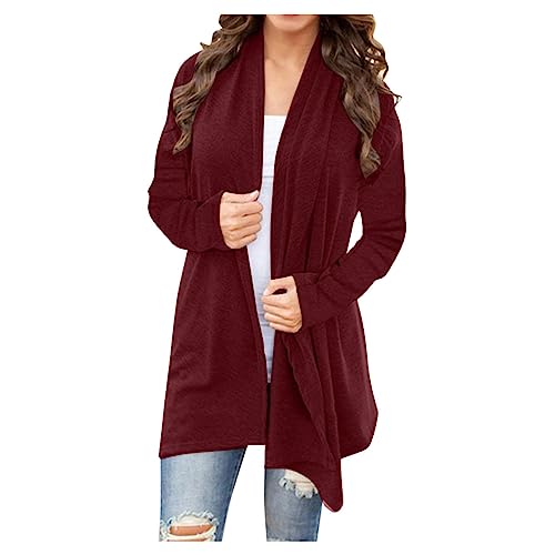 Strickjacke Mit Kapuze Damen Warme Strickjacke Damen Glitzer Oberteile Damen Leichte Übergangsjacke Offener Vorderseite Elegant Cardigan Lang Langarm Blazer Dünne Jacke Hosenanzug Damen (Wein, Xl) von RMBLYfeiye