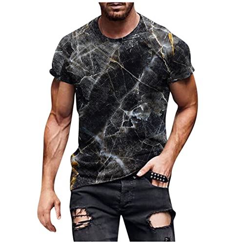 T Shirts Männer Laufshirt Herren Haweihemd T Shirt Herren Rundhals 3D Druck Retro Muskelshirts Kurzarm Slim Fit Sport Tshirts Herren Hemd (Schwarz, M) von RMBLYfeiye