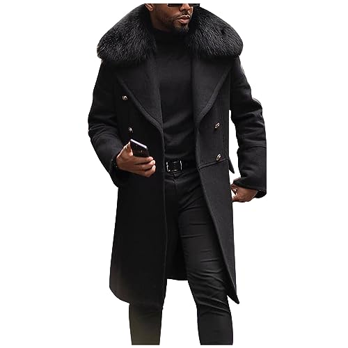 Teddy Jacke Herren Herren Parka Winter Winter Jacken Für Männer Zweireiher Trenchcoat Mit Taschen Revers Plüsch Strickmantel Thermo Winterparka Buseiness Mantel Herren-Jacken (Schwarz, 3Xl) von RMBLYfeiye