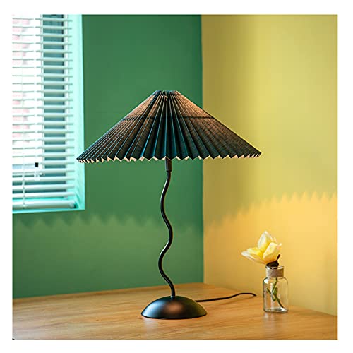 Nachttischlampe Retro Plissee Tischlampe Moderne minimalistische Tischlampen Wohnzimmer Schlafzimmer Nachttischlampe Sofa Seitenschreibtischlampe Weißer Zylinderschirm Nachttischlampen (Farbe: Gold, von RNNYWDRQ