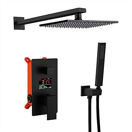 RNNYWDRQ Duschset 3-Funktions-Mischbatterie Duschset Schwarze quadratische Regenduschköpfe Regenduschsystem-B_12 Zoll von RNNYWDRQ