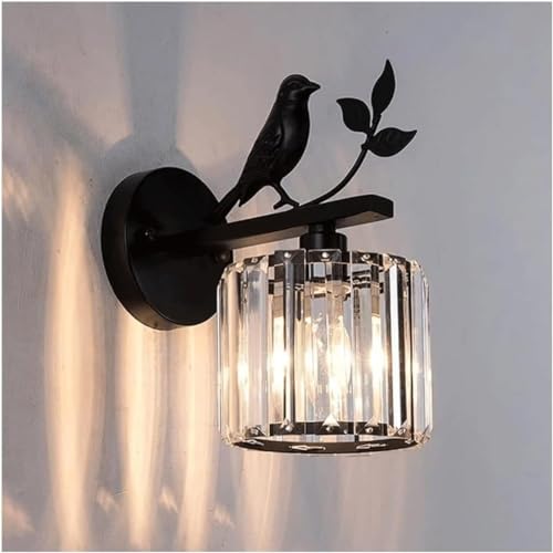 RNNYWDRQ E14 Mid Century Metall Wandleuchte Flur Wandleuchten Badezimmer Eitelkeit Vogel Kristall Wandleuchte Nordisch Modern Vintage Gold Wandlampe für Schlafzimmer Nachttisch Flur Wohnzimmer von RNNYWDRQ