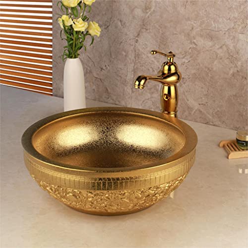 RNNYWDRQ Goldene Luxus-Keramik-Toiletten-Badezimmerarmatur, Waschbecken, Waschbecken-Set, Badewanne, Kombination aus massivem Messing, Mischbatterie-Set (Waschbecken-Set 02) von RNNYWDRQ