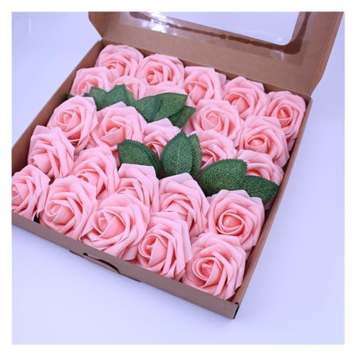 RNNYWDRQ Künstliche Blumen, 25 Stück/Box, 7–8 cm, künstlicher PE-Schaum, weiße Rosen, Blumen, Brautstrauß, Blumen für Hochzeitsfeier, dekorative Kunstblumen (Rosa) von RNNYWDRQ