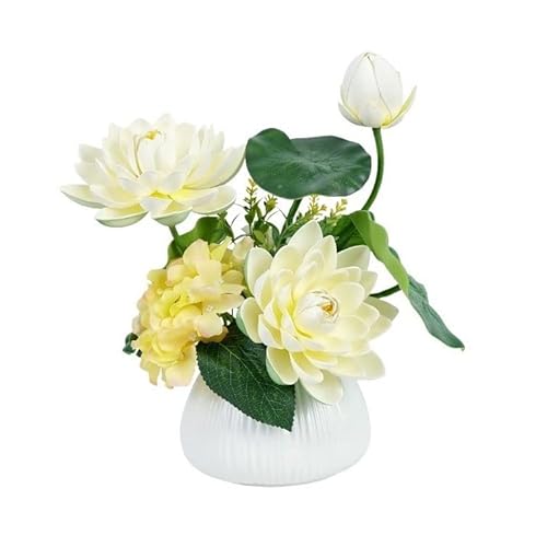 RNNYWDRQ Künstliche Blumen, Simulation Einer Lotusblume, Set mit gefälschten Lotusblüten, Schreibtischdekorationen mit Keramikvase aus künstlichen Blumen, dekorative Ornamente, Dekorationssträuße von RNNYWDRQ