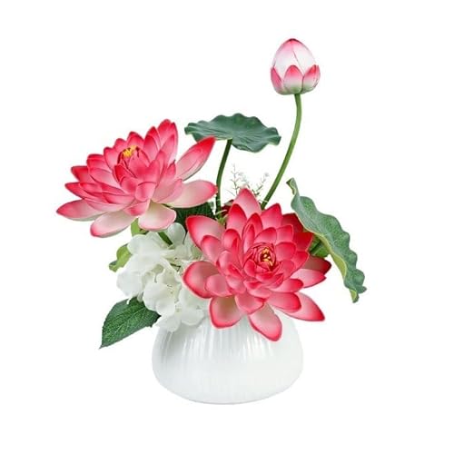 RNNYWDRQ Künstliche Blumen, Simulation Einer Lotusblume, Set mit gefälschten Lotusblüten, Schreibtischdekorationen mit Keramikvase aus künstlichen Blumen, dekorative Ornamente, Dekorationssträuße von RNNYWDRQ