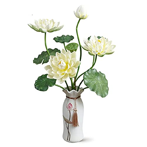 RNNYWDRQ Künstliche Blumen, Simulation Lotus, Lotusblatt-Set, gefälschte Lotusblume aus Seide, Wohnzimmer-Desktop-Dekoration, Veranda-Fenster, Blumenarrangement, künstliche Blumen (Farbe: Blanc) von RNNYWDRQ