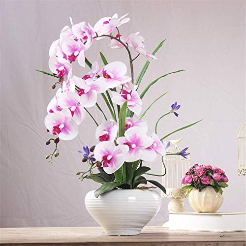 RNNYWDRQ Künstliche Orchideen-Bonsai mit Keramikvase, künstliche PU-Blumen, die Sich echt anfühlen, Phalaenopsis-Bonsai für Tisch, Büro, Zuhause, Party-Dekoration, Lila von RNNYWDRQ