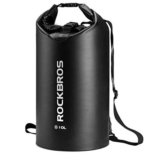 ROCKBROS Dry Bag Wasserdicht Packsack für Wassersport, Strand, Schwimmen Boot Kajak Rafting Segeln Outdoor, Schwarz, 10L von ROCKBROS