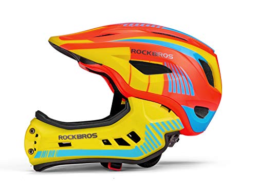 ROCKBROS Kinderhelm Integriert Fahrradhelm Kinder Jugend Fullface Helm mit Abnehmbarem Kinnschutz BMX MTB Downhill Helm S 48-53cm M 53-58cm von ROCKBROS