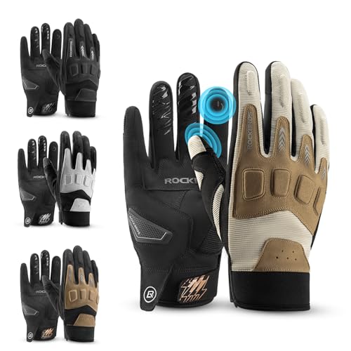 ROCKBROS Fahrradhandschuhe Herren Touchscreen Vollfinger Handschuhe Laufhandschuhe MTB Stoßdämpfende rutschfeste Winter Herbst Outdoor Motorrad Radfahren Klettern Laufen Weiß XL von ROCKBROS