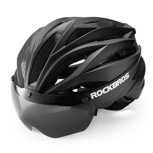 ROCKBROS Fahrradhelm Erwachsene mit Visier Magnetische Abnehmbarer, MTB Helm Atmungsaktiv Radhelm Rennradhelm Einstellbare für Damen und Herren, 58-62cm von ROCKBROS