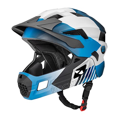 ROCKBROS Kinderhelm Integriert Fahrradhelm Kinder Jugend Fullface Helm mit Abnehmbarem Kinnschutz BMX MTB Downhill Helm S 48-54cm M 53-58cm von ROCKBROS