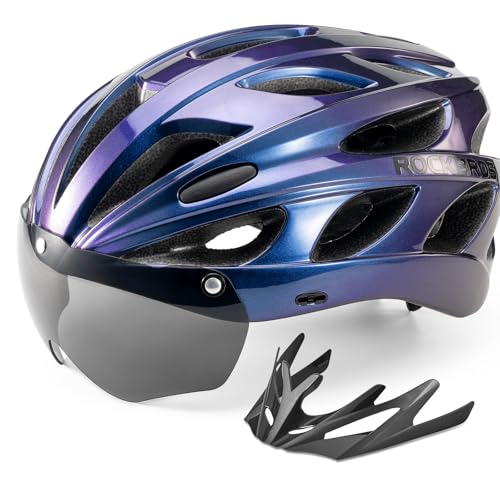 ROCKBROS Fahrradhelm Rennrad Helm Radhelm mit Abnehmbaren Visier Cityhelm Leichter Stadthelm für Damen und Herren MTB 57-62CM/58-65CM Violett von ROCKBROS