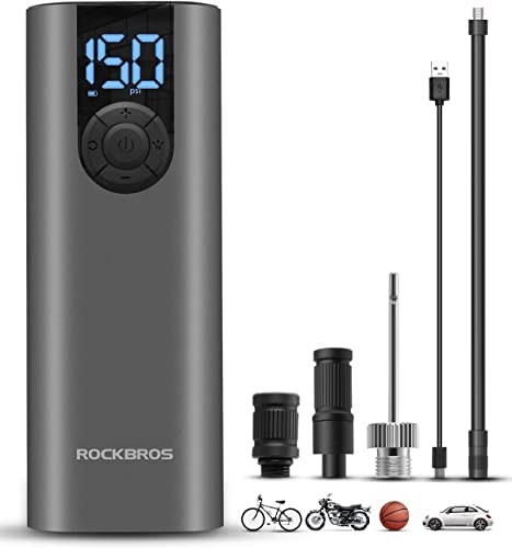 ROCKBROS Fahrradpumpe Elektrisch Akku Luftpumpe 2600mAh, 150PSI Luftkompressor alle ventile mit LED Drucksensor, LED Taschenlampe für Auto Motorräder Fahrrad Bälle ROCKBROS Fahrradpumpe Elektrisch Akku Luftpumpe 2600mAh, 150PSI Luftkompressor alle ventile mit LED Drucksensor, LED Taschenlampe für Auto Motorräder Fahrrad Bälle von ROCKBROS