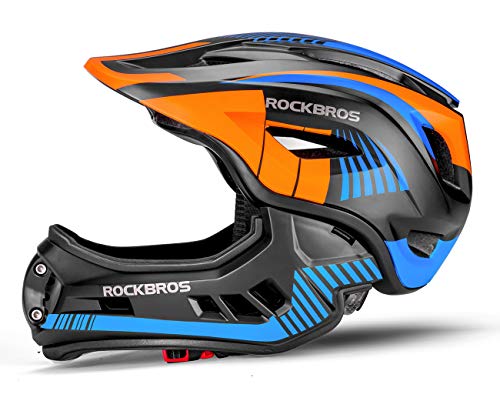 ROCKBROS Kinderhelm Integriert Fahrradhelm Kinder Jugend Fullface Helm mit Abnehmbarem Kinnschutz BMX MTB Downhill Helm S 48-53cm M 53-58cm von ROCKBROS