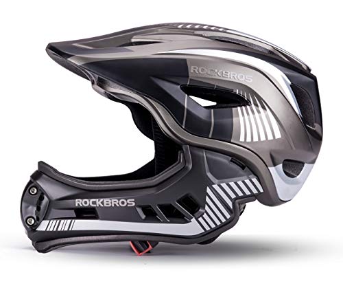 ROCKBROS Kinderhelm Integriert Fahrradhelm Kinder Jugend Fullface Helm mit Abnehmbarem Kinnschutz BMX MTB Downhill Helm S 48-53cm M 53-58cm von ROCKBROS