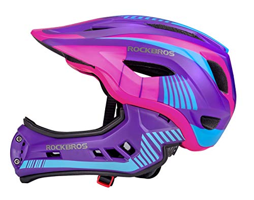 ROCKBROS Kinderhelm Integriert Fahrradhelm Kinder Jugend Fullface Helm mit Abnehmbarem Kinnschutz BMX MTB Downhill Helm S 48-53cm M 53-58cm von ROCKBROS