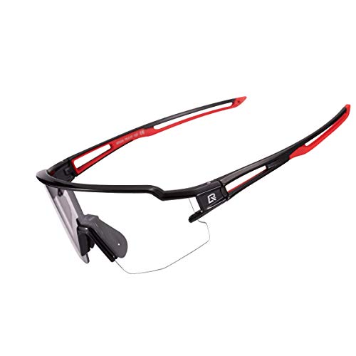 ROCKBROS Sport Sonnenbrille für Männer und Frauen, Photochromatische Fahrradbrille Sportbrille UV-Schutz Radfahren Brille Schwarz von ROCKBROS