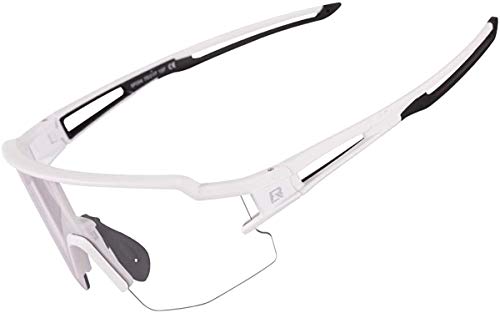 ROCKBROS Sport Sonnenbrille für Männer und Frauen, Photochromatische Fahrradbrille Sportbrille UV-Schutz Radfahren Brille (Weiß) von ROCKBROS