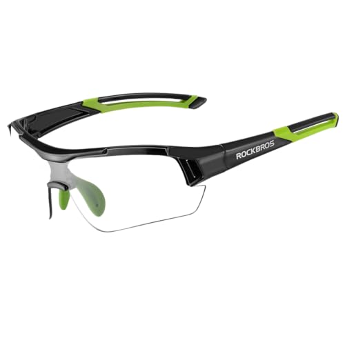 ROCKBROS Radbrille Sonnenbrille Photochromatische Polarisierte Brille Halbrahmen UV-Schutz Ultralleicht(Grün) von ROCKBROS