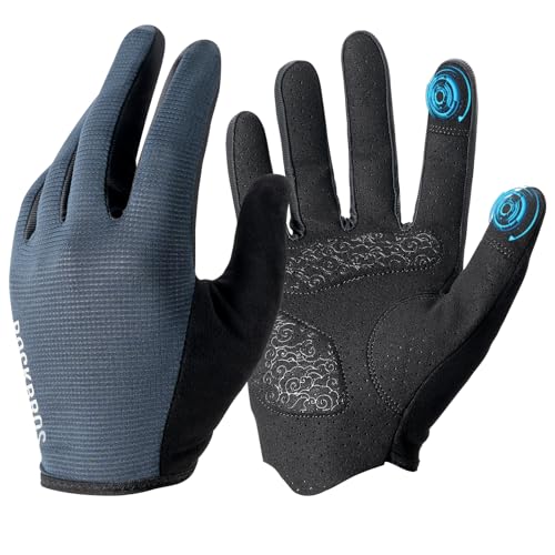 ROCKBROS Road-to-Sky Fahrrad Handschuhe Frühling Sommer Fahrradhandschuhe Touchscreen Atmungsaktive Stoßfeste Laufhandschuhe Damen/Herren für Radfahren, Laufen, Fitness, Wandern Blau L von ROCKBROS