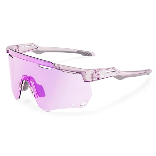 ROCKBROS Selbsttönend Sonnenbrille Fahrradbrillen Photochromatische Sportbrille für Damen und Herren UV400 Schutz TR90 Rahmen Radsport Lila von ROCKBROS