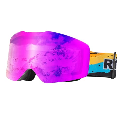 ROCKBROS Skibrille, Snowboard Brille für Herren Damen Schneebrille Anti-Fog UV-Schutz Helmkompatible Polarisierte Sportbrille Skifahren Schwarz von ROCKBROS