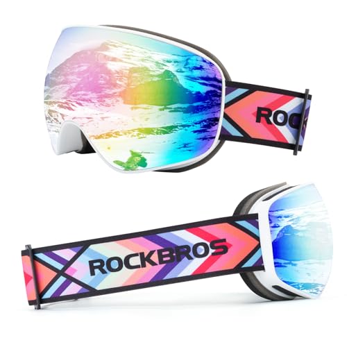 ROCKBROS Skibrille Snowboard Brille für Brillenträger UV-Schutz Goggle Helmkompatible Anti-Fog Brille Sportbrille für Skifahren Erwachsener Kind Windschutz Weiß Erwachsener von ROCKBROS