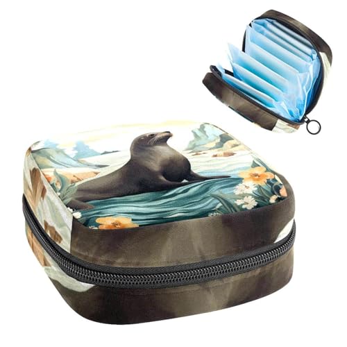 Sea Lion-760 First Period Kit für Mädchen, Tampon-Slipeinlagen, Menstruations-Geldbörse, Stilleinlagen-Halter mit Reißverschluss, Hygiene-Serviettenbeutel-Organizer von RODAILYCAY