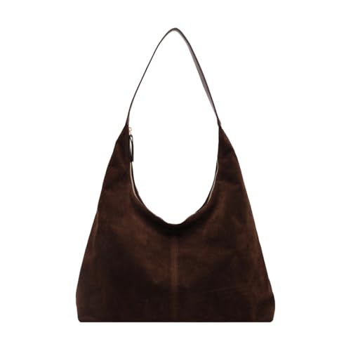 ROFIHOKS Hobo-Taschen aus Leder für Damen, Wildleder-Tragetaschen für Damen, Arbeitstaschen, Slouchy-Bag, Hobo-Handtasche (Coffee,One Size) von ROFIHOKS