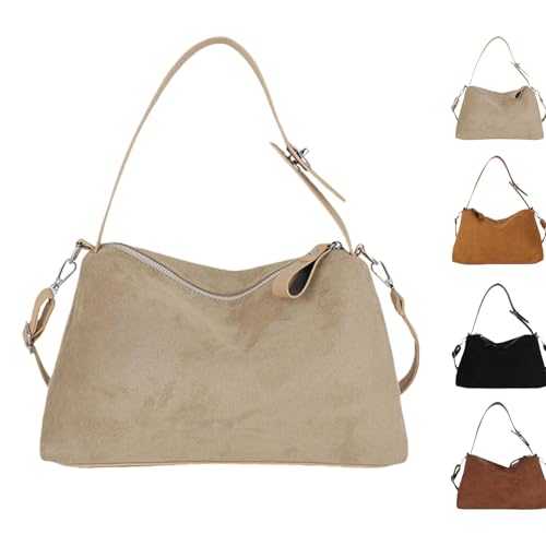 ROFIHOKS Retro-Umhängetasche aus Wildleder, lässige Hobo-Tasche aus Wildleder in Wolkenform, Umhängetasche aus Kunstwildleder für Damen, Arbeitstasche (Khaki,One Size) von ROFIHOKS