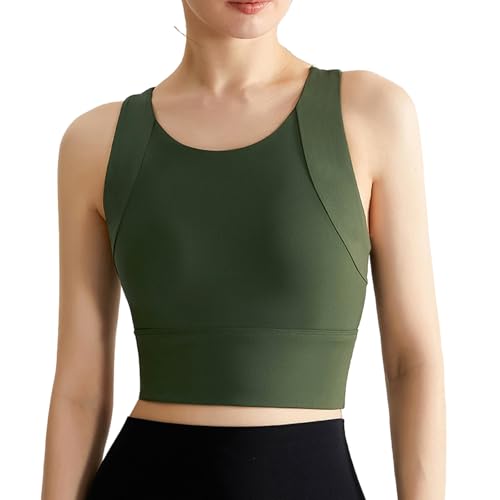 ROFIHOKS Za-lora Posture Bra Hochgeschlossener Sport-BH für Frauen, lang geschnitten, mittelstarke Belastung, Workout-Crop-Tanktops, Fitnessstudio (Green,M) von ROFIHOKS