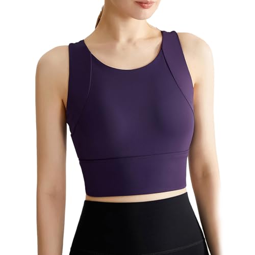 ROFIHOKS Za-lora Posture Bra Hochgeschlossener Sport-BH für Frauen, lang geschnitten, mittelstarke Belastung, Workout-Crop-Tanktops, Fitnessstudio (Purple,S) von ROFIHOKS