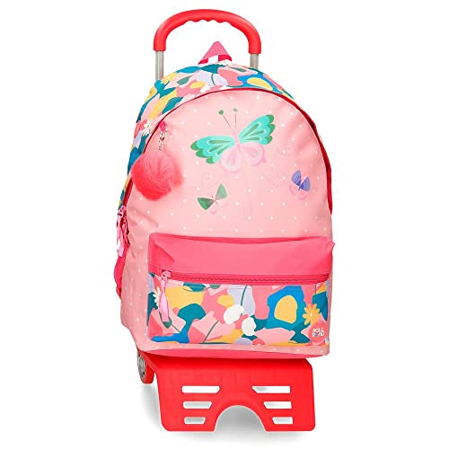 ROLL ROAD Precious Flower Schulrucksack, Rosa, Talla única, Rucksack 44 + Trolley von Roll Road