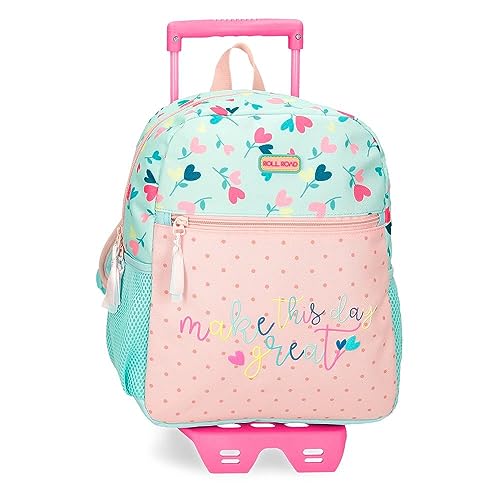 ROLL ROAD Queen of Hearts Rucksack mit Trolley, mehrfarbig, 27 x 33 x 11 cm, Polyester, 9,8 l, bunt, Talla única, Rucksack mit Trolley von Roll Road