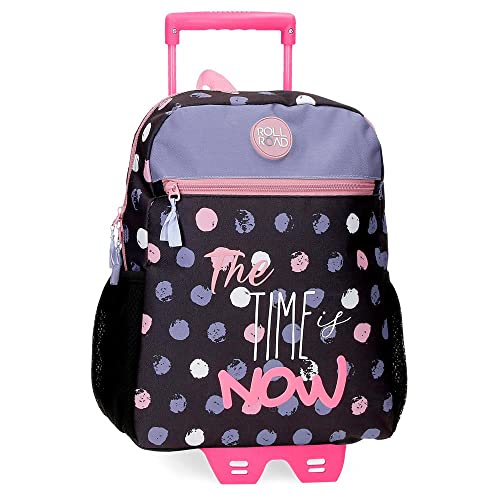 Roll Road Roll Road The Time is Now Vorschulrucksack mit Trolley, Schwarz, 27 x 33 x 11 cm, Polyester 9,8 l, Schwarz, Vorschulrucksack mit Trolley von Roll Road