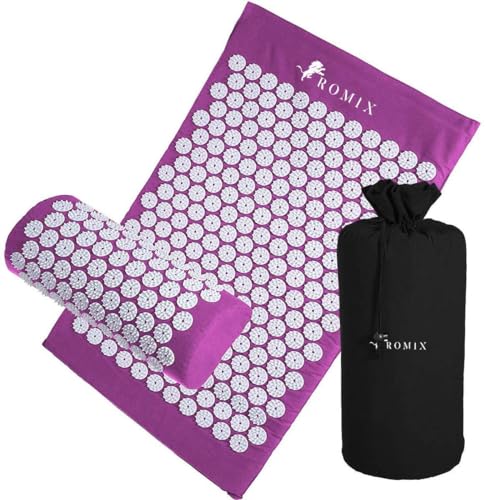 ROMIX Akupressurmatte mit Kissen, Akupressur Set von Yogamatte, Akupressurkissen und Tasche, Spike Massagematte zur Durchblutung, Entspannung Kopf/Nacken/Rücken, Stressabbau, Männer, Frauen von ROMIX