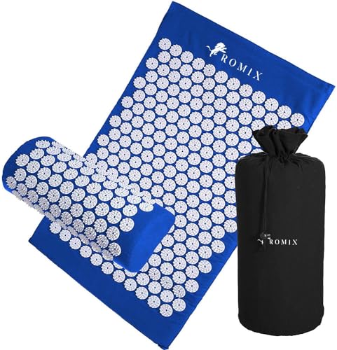ROMIX Akupressurmatte mit Kissen, Akupressur Set von Yogamatte, Akupressurkissen und Tasche, Spike Massagematte zur Durchblutung, Entspannung Kopf/Nacken/Rücken, Stressabbau, Männer, Frauen ROMIX Akupressurmatte mit Kissen, Akupressur Set von Yogamatte, Akupressurkissen und Tasche, Spike Massagematte zur Durchblutung, Entspannung Kopf/Nacken/Rücken, Stressabbau, Männer, Frauen von ROMIX