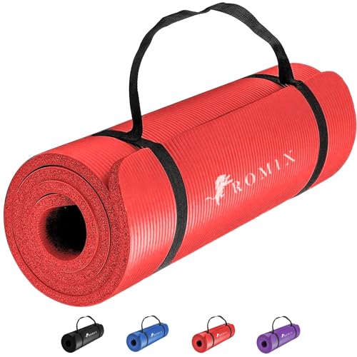 ROMIX Fitnessmatte, 10MM Dick Weich Yoga Matte, Rutschfest Umweltfreundliche Schaum Pad, Trainingsmatte für Manner Damen Pilates Meditation Workout Sport Zuhause Fitnessstudio Draußen Reise - Rot ROMIX Fitnessmatte, 10MM Dick Weich Yoga Matte, Rutschfest Umweltfreundliche Schaum Pad, Trainingsmatte für Manner Damen Pilates Meditation Workout Sport Zuhause Fitnessstudio Draußen Reise - Rot von ROMIX