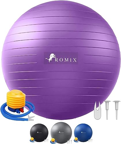 ROMIX Gymnastikball 55cm 65cm 75cm, Anti-Burst Sitzball mit Luft-Pumpe für Balance und Stabilität, Aufblasbarer Pilates Ball für Yoga Übung, Ball für Fitness, Gymnastikball Schwangerschaft - Violett ROMIX Gymnastikball 55cm 65cm 75cm, Anti-Burst Sitzball mit Luft-Pumpe für Balance und Stabilität, Aufblasbarer Pilates Ball für Yoga Übung, Ball für Fitness, Gymnastikball Schwangerschaft - Violett von ROMIX