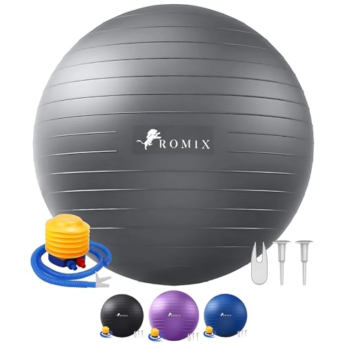 ROMIX Gymnastikball 55cm 65cm 75cm, Anti-Burst Sitzball mit Luft-Pumpe für Balance und Stabilität, Aufblasbarer Pilates Ball für Yoga Übung, Ball für Fitness, Gymnastikball Schwangerschaft - Silber ROMIX Gymnastikball 55cm 65cm 75cm, Anti-Burst Sitzball mit Luft-Pumpe für Balance und Stabilität, Aufblasbarer Pilates Ball für Yoga Übung, Ball für Fitness, Gymnastikball Schwangerschaft - Silber von ROMIX