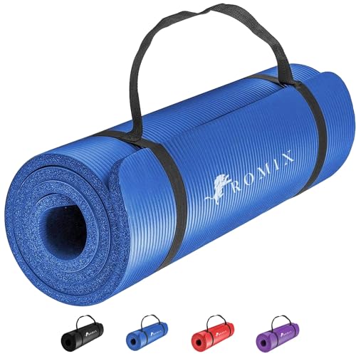 ROMIX Yoga Matte, 10MM Dick Weich Sportmatte, Rutschfest Umweltfreundliche Schaum Pad, Fitnessmatte für Manner Damen Pilates Meditation Training Sport Zuhause Fitnessstudio Draußen Reise – Blau von ROMIX