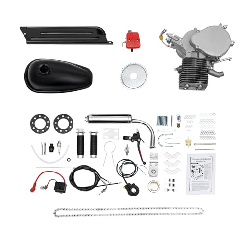 ROMYIX 100ccm Fahrrad Motor Bausatz, 2-Takt-Fahrrad-Benzin-Motor-Bausatz DIY motorisiertes Fahrrad Einzylinder luftgekühlt, 44 Zähne, 45km/28mi/h von ROMYIX