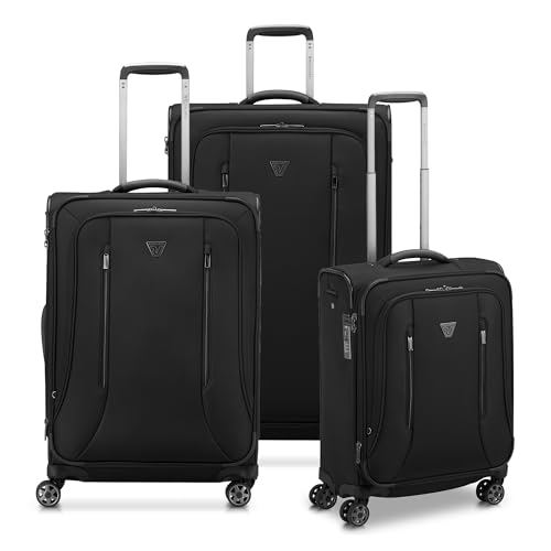 RONCATO CITY 3.0 Weicher Koffer Trolley Erweiterbar mit Reißverschluss und TSA Verschlusssystem, Schwarz , Set G+M+C von RONCATO