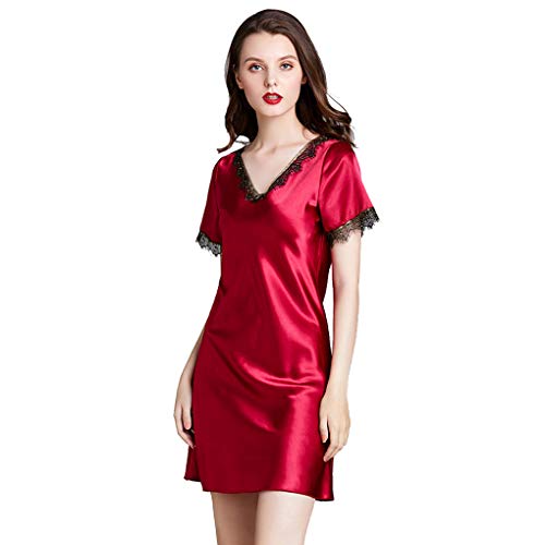 RONGJJ Weich Pyjama Seide Kurzarm Nachthemd, Trainingsanzug, Damen Negligés, Nachthemd, Slip V Neck Nachtwäsche Nachthemd Button, red, XL RONGJJ Weich Pyjama Seide Kurzarm Nachthemd, Trainingsanzug, Damen Negligés, Nachthemd, Slip V Neck Nachtwäsche Nachthemd Button, red, XL von RONGJJ
